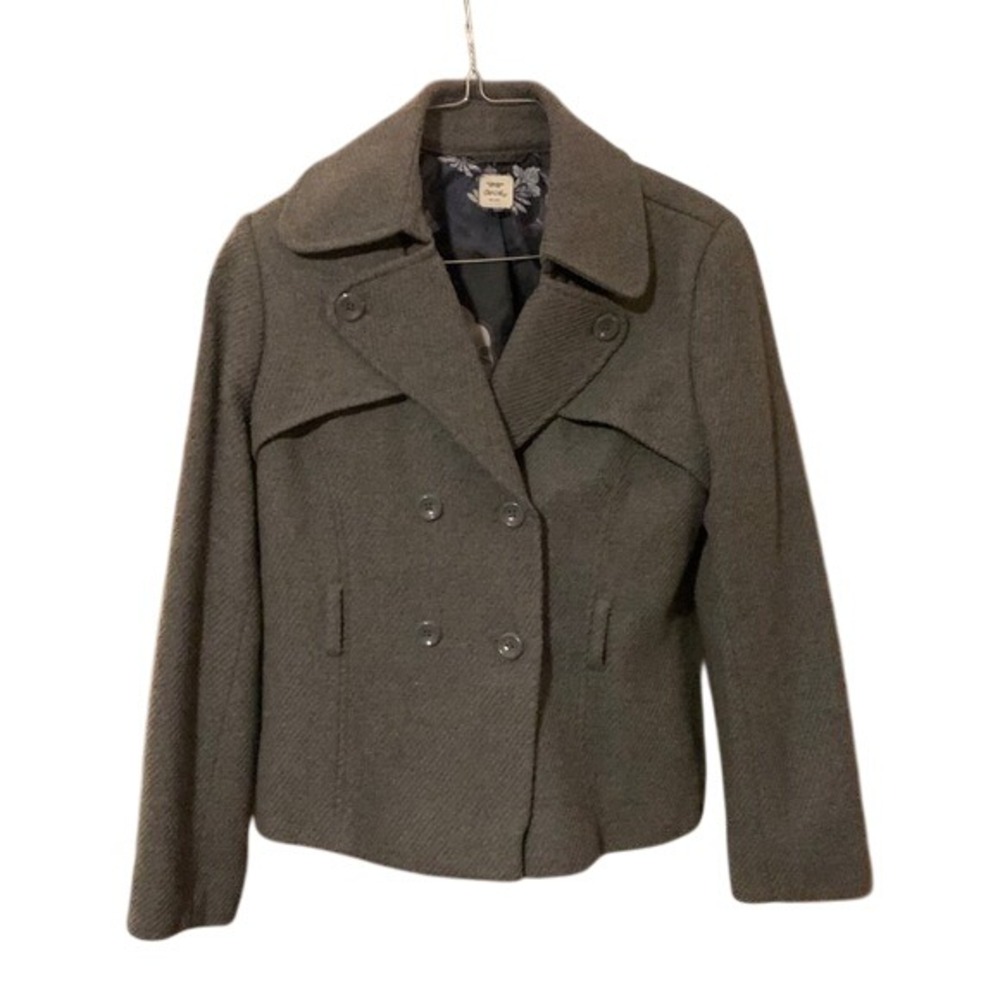 Grey Pea‎ Coat Jacket Double Breasted Collared Outerwear